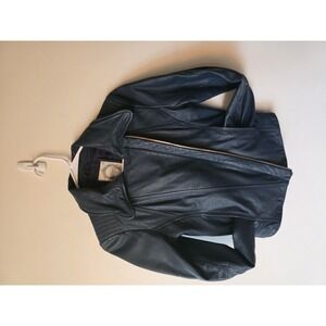 Salad Deep Blue Lamb Leather Moto Jacket